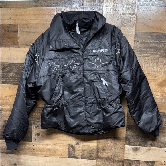 VTG Polaris Black Starburst Snowmobile Jacket Thinsulate MADE IN USA Women's Med - Picture 1 of 8